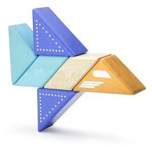 TEGU 5700705 Travel Pals Flugzeug, magnetische Holzbausteine, Holzspiel-Set für unterwegs, 6-teilig