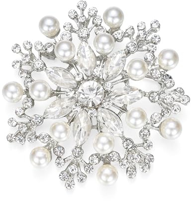 EVER FAITH Spilla Gioiello, Cristallo Austriaco Perla simulata Matrimonio Elegante Fiore Trasparente Argento-Fondo