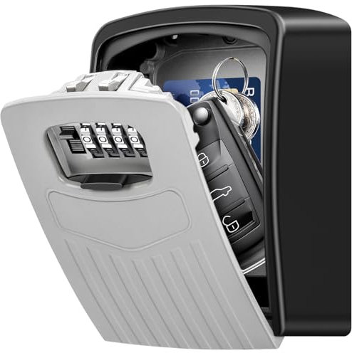 BTNEEU Schlüsseltresor Wandmontage Schlüssel Safe Groß für Schlüssel, Schlüsselsafe Aussen mit 4-stelligem Zahlencode, Gross Schlüsselbox für Draußen, Innen, Auto, Zuhause, Garage (Silber)