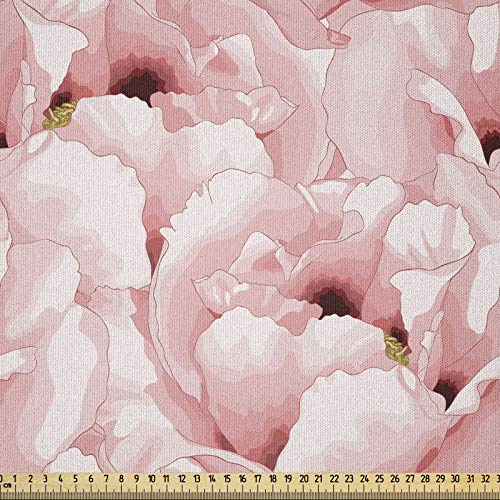 ABAKUHAUS Aquarell Stoff als Meterware, Weinlese-Blumen-Blüte, Microfaser Multi Zweck Dekostoff für Kunsthandwerke, 3M (230x300cm), Hellrosa