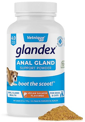 Glandex Hunde & Katze Analdrüsenfaser-Ergänzung Veganes Pulver mit Kürbis, Verdauungsenzymen und Probiotika - Gesunde Därme und Verdauungen - Boot The Scoot - von Vetnique Labs (114g)