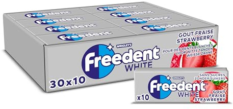 FREEDENT WHITE Chewing-Gum Sans Sucre Goût Fraise 30 x10 Dragées 420g | Chewing-gum sans sucre à la fraise pour une haleine fraîche au quotidien, au bureau ou en déplacement avec ce grand format