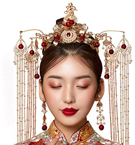 ZKHD Corona di Diademi da Sposa in Stile Cinese, Copricapo di Fenice Mostra Gioielli da Sposa con Nappe, Aggiungendo Elementi Moderni, Mantenendo La Bellezza del Fascino Tradizionale