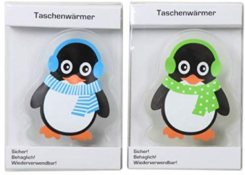 2 Stück Taschenwärmer Handwärmer Motiv Pinguin grün blau