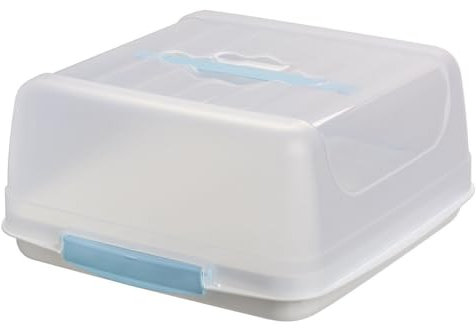 Engelland - Kleine recht-eckige Kuchen-Transportbox mit Griff, Deckel und 2-fach Klick-Verschluss, Farbe: Hellblau/Transparent, L 27,5 cm x B 26,5 x H 12,5 cm, BPA-frei, Torten-haube, quadratisch