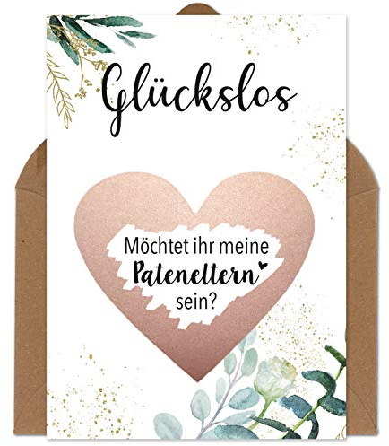 OWLBOOK Rubbelkarte Paten Fragen - Wollt ihr meine Pateneltern sein - Karte mit Rubbelherz Rosa Geschenke Geschenkideen für die Pateneltern Paten zur Taufe
