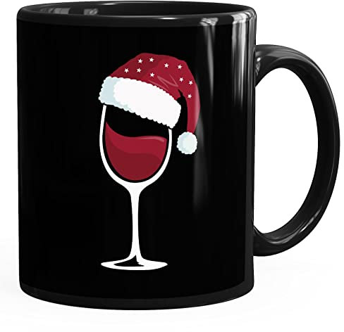 MoonWorks® Kaffee-Tasse Weihnachten lustig Weinglas mit Weihnachtsmütze Weihnachtsmotiv Bürotasse witzige Kaffeebecher schwarz Keramik-Tasse