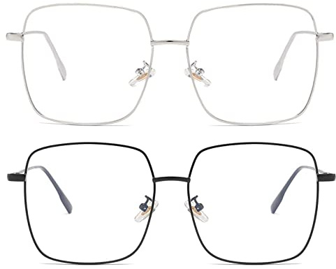 Dollger Gafas luz Azul Grandes Marco de Metal bloque luz Azul Gafas para Ordenador anti Fatiga Gafas luz Azul sin Graduar Monturas de Gafas para Hombre y Mujer