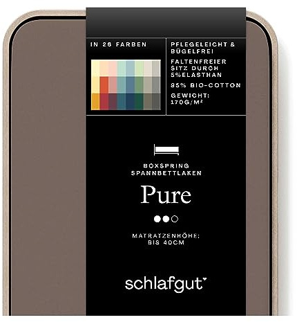 schlafgut Pure Boxspring Spannbettlaken 180x200 cm Bio-Baumwolle, Sand Deep | Bettlaken, Spannbetttuch 200x200, 200x220 cm, Sand, Boxspringbett, bis 40 cm Steg, Bio Baumwolle Elasthan, Made in Green