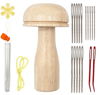 YWNYT Stopfpilz-Set – Holz & Metall Nähwerkzeug-Set mit Aufbewahrungsflasche für Socken, Kleidung & DIY Handwerk