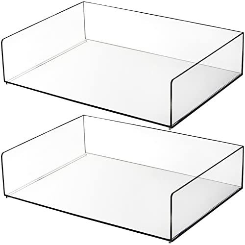 Elsjoy Set mit 2 Stöckige Acryl Stapelbarer Ablagekorb, 2 Ebenen Stapelbar Papierablage Transparent für Dokumente, Bücher, Zeitschriften, Büro, Schule
