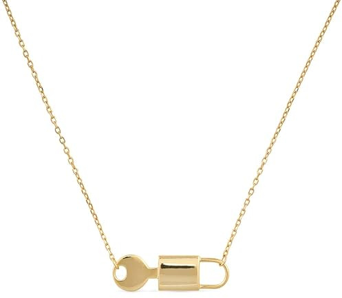 Delicata collana girocollo in oro 14 carati, con lucchetto e chiave, collana bohémien dorata, girocollo minimale a monete, collana a strati d'oro da donna, Oro Argento, Nessuna pietra preziosa