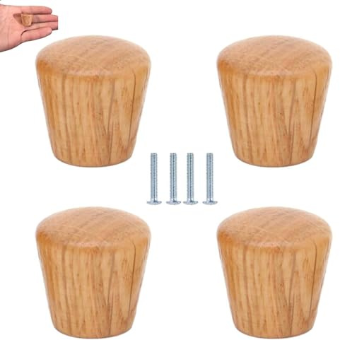PILYON Schrankknöpfe 4 Stück Massivholzknöpfe Und -Griffe, Mini-Griff, Eiche, 22X20mm Flach