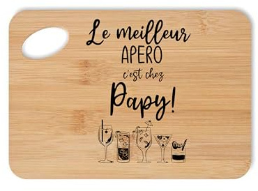 Planche à Découper en Bois 20x30 cm – Le Meilleur Apéro C'est Chez Papy – Planche Apéro Gravée – Cadeau Original Grand-Père