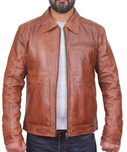 West clever Herren Lederjacke, 100% echtes weiches Schafsleder, Herrenjacken, Jungen-Winterjacke, Herren Lederjacke, winddichter Biker Ledermantel Herren-Outdoor jacke antiker Reißverschluss