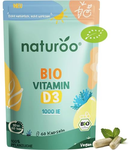 Bio Vitamin D : 100% Natürlich & Hochwertig | 60 Kapseln vegan hochdosiert | bio Vitamin D3 mit Flechtenextrakt für 2 Monate, für Männer und Frauen