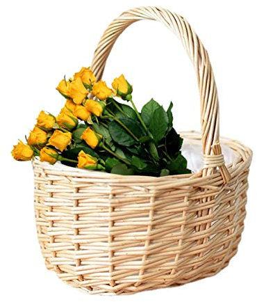 Samuliy Cesto in Vimini Intrecciato con Manico, Portaoggetti per Casa, Matrimonio, Decorazione da Giardino