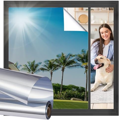 Viseeko Window Tint for Home Window Privacy Film See Out Not in Reflective One Way Window Film UV Sun Heat Blocking Window Film Static Cling for Home Office (Silver, 30 x 78.7 in)