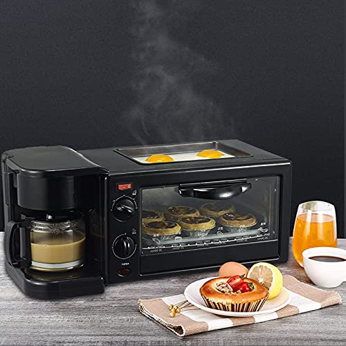 3-en-1 Snack Maker Multifunción 3 en 1 Máquina de desayuno retro Tostadora Mini horno eléctrico Cafetera Huevos Sartén Pan Pizza Parrilla Estación de desayuno Desayuno eléctrico