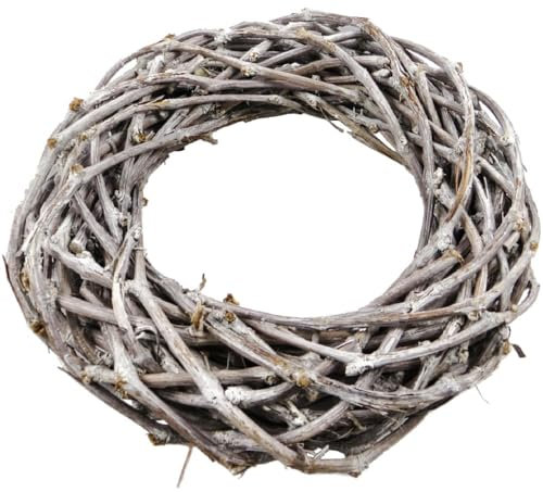 Weinrebe Deko-Kranz weiß gekalkt mit 40cm Durchmesser - Großer Rohling Holz-Kranz als Frühling Wandkranz oder Haustür Tür-Kranz Basteln - Wohnzimmer Tisch-Kranz als Sommer Tisch-Deko