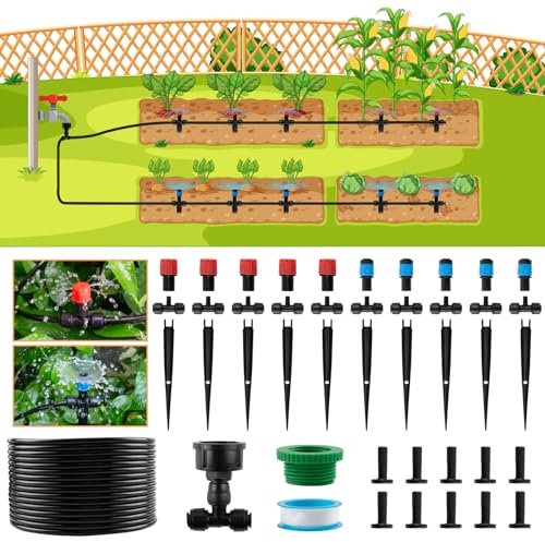 Bewässerungssystem Garten,20M DIY Bewässerung Kit,Micro Drip System Automatisch Tröpfchenbewässerung Bewässerungssystem Misting System für Garten Gewächshaus Balkon Flower Bed Terrasse Pflanzen