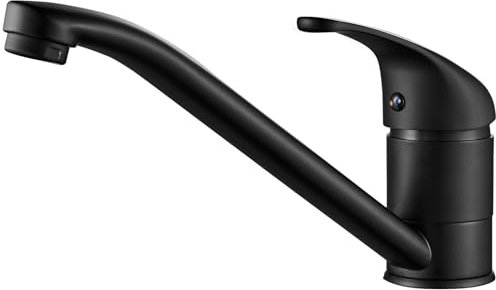 Rehomthy Black Kitchen Sink Mixer Tap, Single Lever Kitchen Faucet, Kitchen Sink Tap with Long Swivel Spout, Stainless Steel