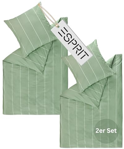 Esprit Home Premium Bettwäsche 140x200 Baumwolle 4teilig Grün - Bettwäsche-Sets 4tlg bestehend aus 2 Bettwäschebezügen 140x200cm - inkl. 2 Kopfkissenbezug 70x90cm - Öko-Tex Zertifiziert