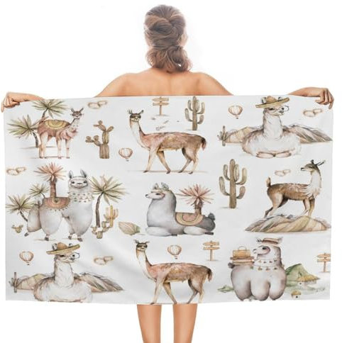 Strandtücher, Rustikaler Western Alpaka Cactus Reisetuch Mikrofaser Duschtücher Saugfähig Duschtuch Für Picknicks Fitness Pool 80X130Cm