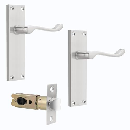 Probrico Satin Nickel Door Handles Internal with Adjustable Mortice Door Latch(45mm/57mm),Victorian Scroll Door Handles Set Door Handles for Interior Doors,3 Pack