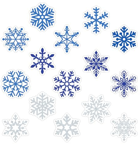 15uds Imanes Decorativos Navideños, Azules y Plateados Decoracion Copos de Nieve Resistentes al Agua para el Frigorífico para Decoración de Invierno para Coche Garaje Frigorífico y Cocina