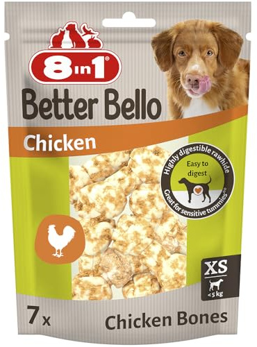 8in1 Better Bello Chicken Bones XS - leicht verdauliche Kauknochen für Hunde mit Huhn, Kauartikel für Hunde mit empfindlichen Magen, 84g Beutel (7 Stück)