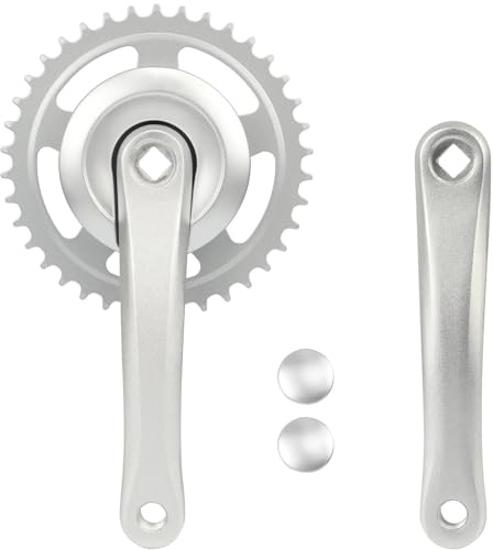 ZUKKA 170mm Fahrrad Kurbelgarnitur 38T/42T for Single/1/6/7/8 Speeds Arm aus Aluminiumlegierung für MTB Mountainbike Getriebe Vierkant Getriebe,Schwarz/Silber