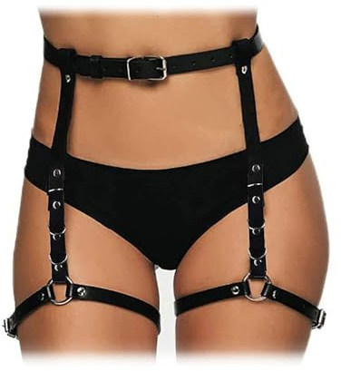 TTPSRY Punk Leder Körperkette Schwarz Sexy Einstellbare Taillenkette Schenkel Kette Strand Rave Party Nachtclub Taillenkette Körperzubehör Schmuck für Frauen und Mädchen(schwarz)