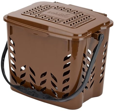 Poubelle à Compost de Cuisine 7L pour déchets organiques – Bio-Seau aéré Anti-odeurs, avec Couvercle, pour la Collecte biodéchets Alimentaire, Marron