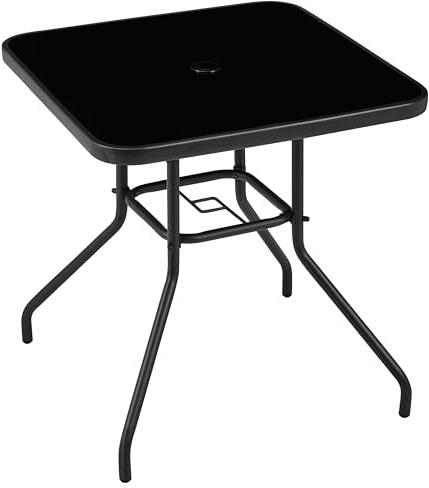 Yaheetech Square Patio Garden Dining Table, 70x70x73.5cm, Black | Weather-resistant Patio Table | With Metal Frame | With Umbrella Hole | For Deck, Balcony, Backyard, Garden, Lawn