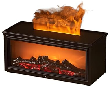 Kamin Luftbefeuchterdiffusor, 7 Farben Flammenfeuerdiffusor Luftbefeuchter, Kamindiffusoren für ätherische Öle mit Fernbedienung, Timer, Automatisch aus (BLACK)