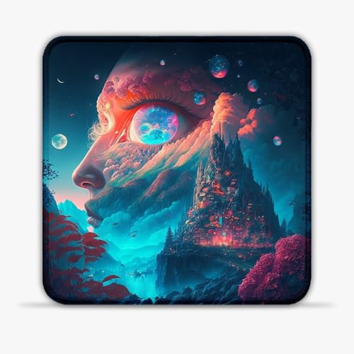 Tapis Souris Portable psychédélique (20 x 20 cm) - 7,87 Pouces - Tapis Bureau - - Base en Caoutchouc antidérapante pour Souris Laser/Optique