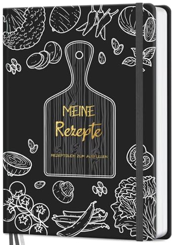 AITBOLFIT Rezeptbuch zum Selberschreiben A5 - Kochbuch selbst schreiben mit 150 Rezepten - inkl. Inhaltsverzeichnis, Buchmarkband & Tasche - praktisch & übersichtlich (Schwarz)