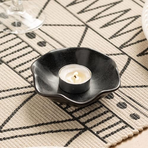 Kerzenhalter für Stumpenkerzen, Teelichthalter, Kerzenständer, Keramik-Kerzentell-Tablett, Kerzenhalter-Dekor für Abendessen, Party, Hochzeit, Geburtstag, Jubiläumsdekorationen, 1 Packung (schwarz)