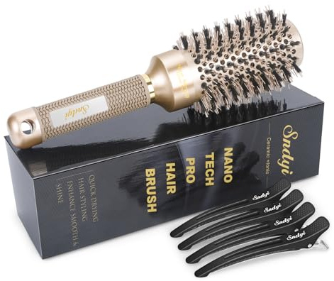 Sndyi Rundbürste zum Föhnen, 43mm Medium Rundbürste mit Wildschweinborsten, Haarbürste Rund fördert Glanz und Volumen, Rundhaarbürste schnelles Föhnen und Stylen, ideal für mittellanges Haar