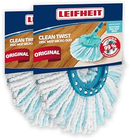 Leifheit Ersatzkopf Clean Twist Disc Mop Ergo, Micro Duo, 2er Set | 2-Fasersystem mit Spezialborsten und Mikrofaser, extra saugfähig, bei 60 °C waschbar, für gründliche Bodenreinigung