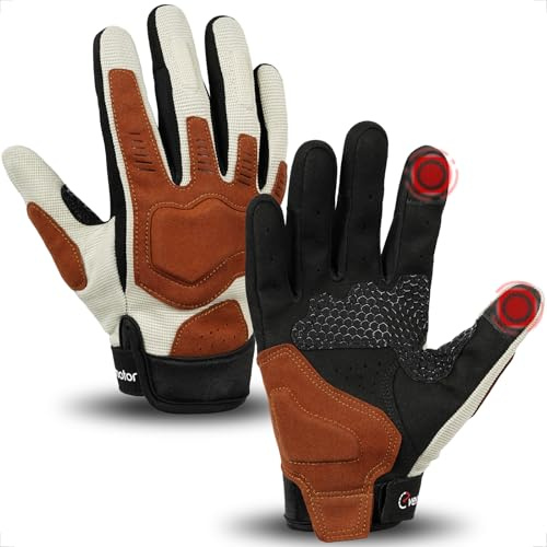 evermotor Gants de Moto, Gants de Moto pour Hommes et Femmes, Gants d'été à écran Tactile pour Moto, Motocross, Scooter, cyclomoteur, Quad, VTT (Beige Marron, Medium)