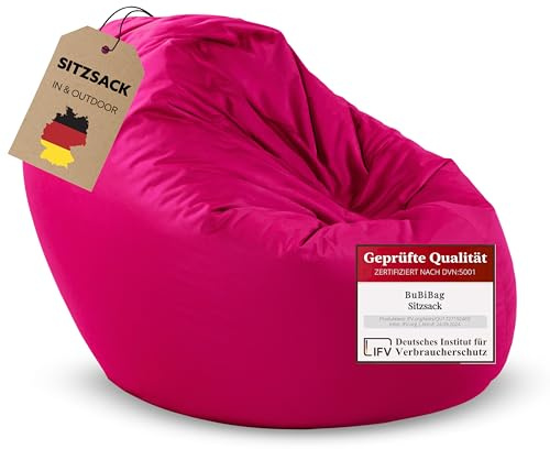 BuBiBag 2in1 Sitzsack für Kinder & Erwachsene - Farbe: Beere Ø 125cm - Indoor & Outdoor - Bodenkissen & Sessel - mit EPS-Perlen - ergonomisch & wasserabweisend