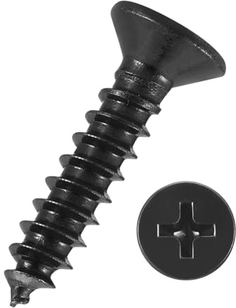Kozelo 100pcs Phillips Flat Head Wood Screws - [ST3x12mm] Carbon Steel Countersunk Self Tapping Screws for Furniture Assembly, Interior Trim, Outdoor Construction, Black | Flat Head Countersunk Self Tapping Screws for Furniture Assembly, Interior Trim, Outdoor Construction