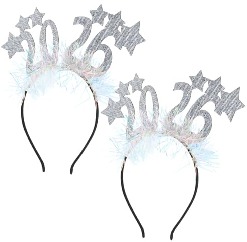 FOYTOKI 2 StüCk 2026 Silvester Stirnband Mit Glitzernden Sternen Frohes Neues Jahr Haarreif FüR Erwachsene Kinder Neujahrs-Kopfschmuck Party Dekoration