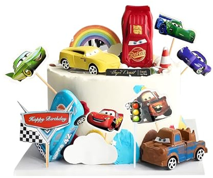 HPiano 44 Stück Cars Tortendeko,Auto Cake Topper Kinder,Cars Torte Topper,Tortendeko Kinder,Cars Muffin Deko,Küchendeko Kindergeburtstag,Deko Torte,Kuchendeko Geburtstagsdeko fur Junge