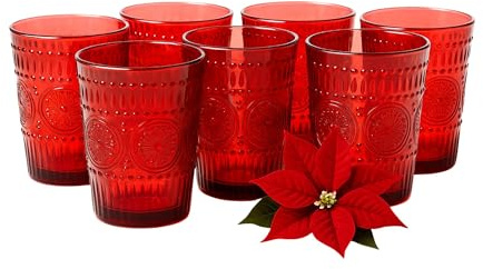 cecaro group Set Bicchieri Natalizi in Vetro Rosso – 6 pezzi da 280 ml - Natale - Natalizi