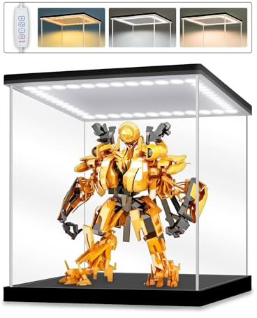Acryl Vitrine mit LED Beleuchtung, Schaukasten für Figuren 30x30x30 cm | Vitrine für Staubdicht und UV-Schutz, Beleuchtet Acrylbox, Helligkeit einstellbar, Display Case mit 3 Leuchtungsmode