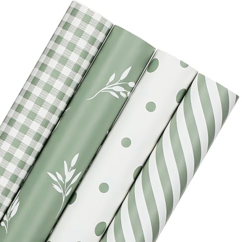 woric 4 rotoli di carta da regalo, verde salvia, 43 cm x 3 m, carta da regalo per matrimonio