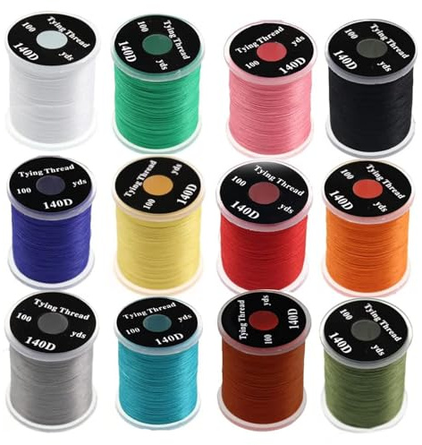 FACAIIO Kit filo per la costruzione di mosche 140D, materiale in nylon, mosche asciutte bagnate e ninfe, bobine per pesca a mosca da #6 a #14